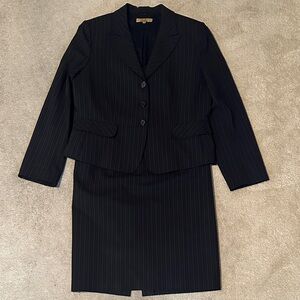 Navy Blue Pinstripe Suit, Fully-lined, 12/14